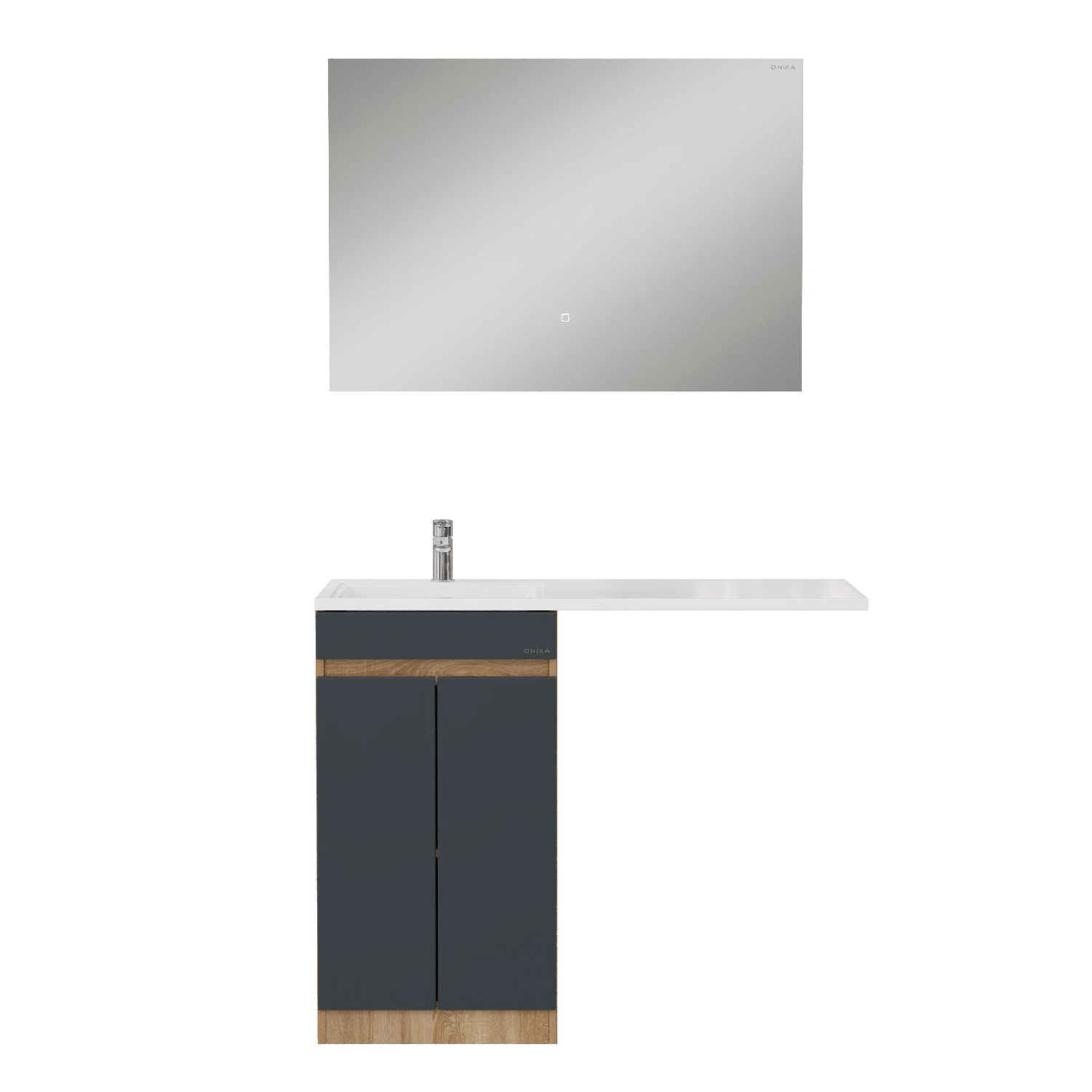 Мебель для ванной Оника Милтон Нова 110, с тумбой 48 см,с ящиками, цвет серый / дуб сонома