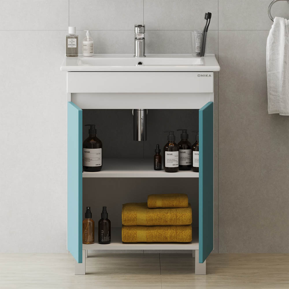 Тумба под раковину Оника Марви 60, цвет белый / бирюза - фото 1