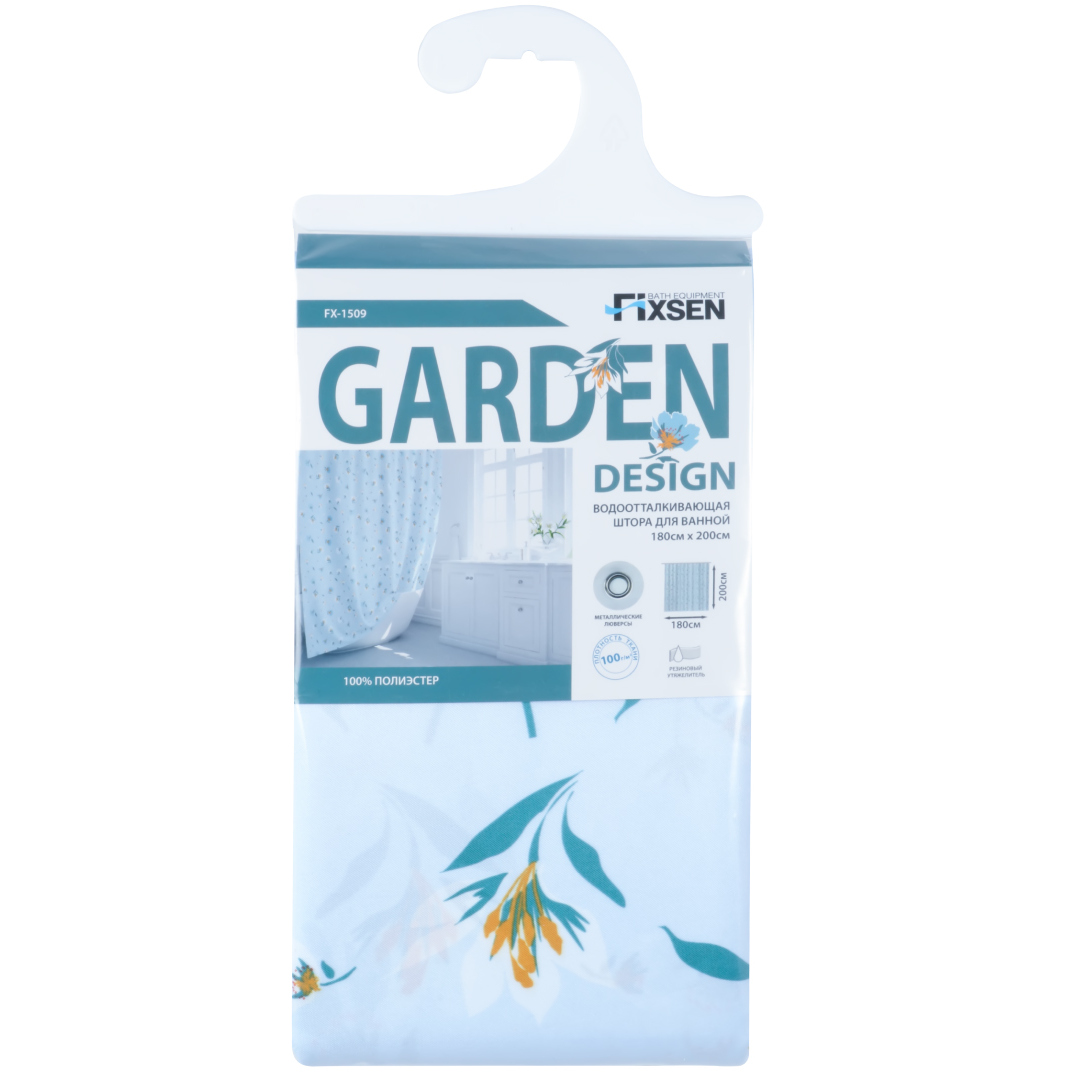 Штора для ванной Fixsen Garden FX-1509, 180x200, цвет голубой с рисунком - фото 1