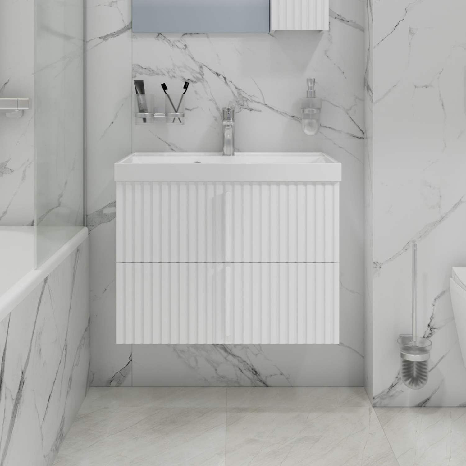 Тумба под раковину Санта Юпитер 70, подвесная, 2 ящика, цвет белый глянец