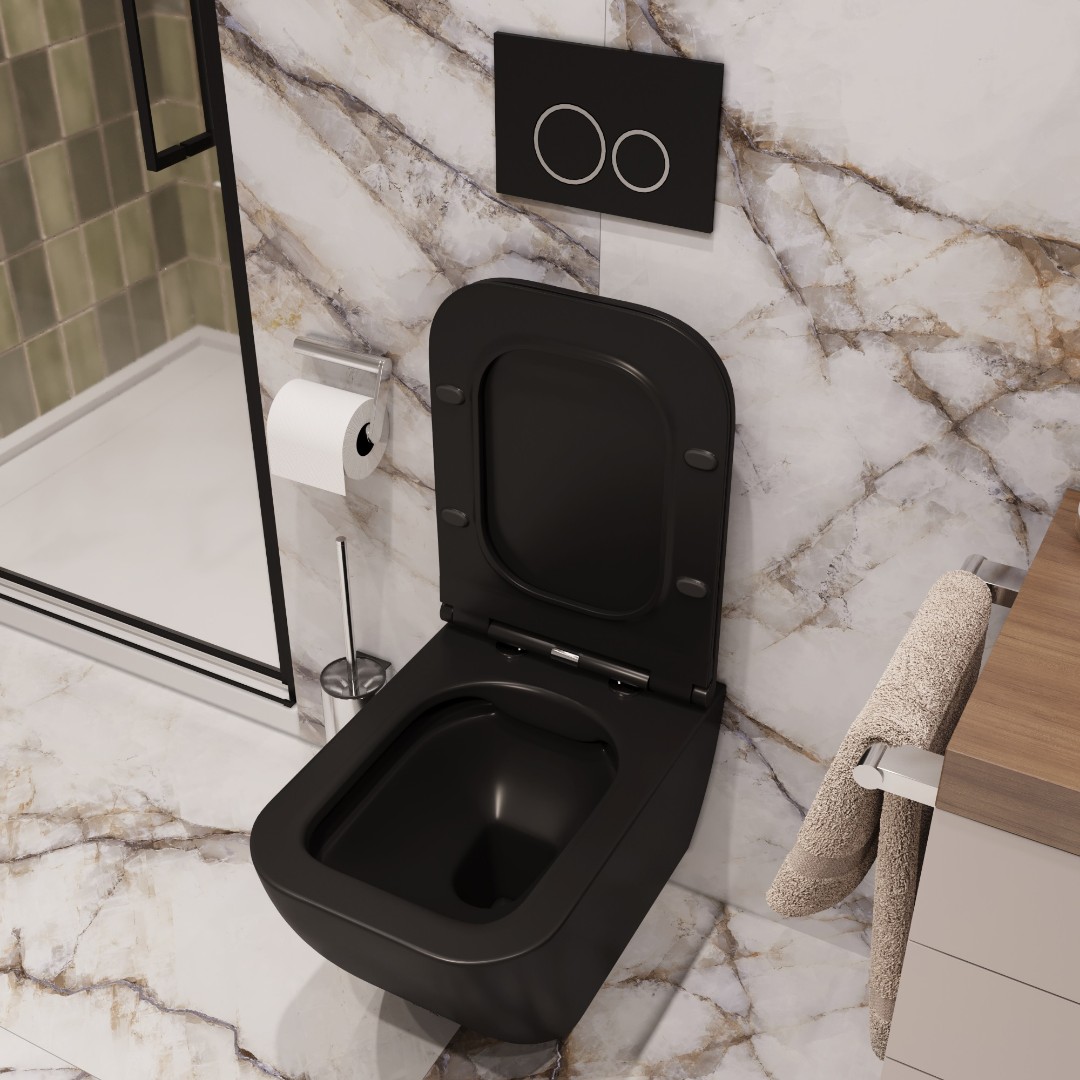 Унитаз CeruttiSPA Mimi Aria MB CT8920 подвесной, безободковый, с сиденьем микролифт, цвет черный матовый - фото 1