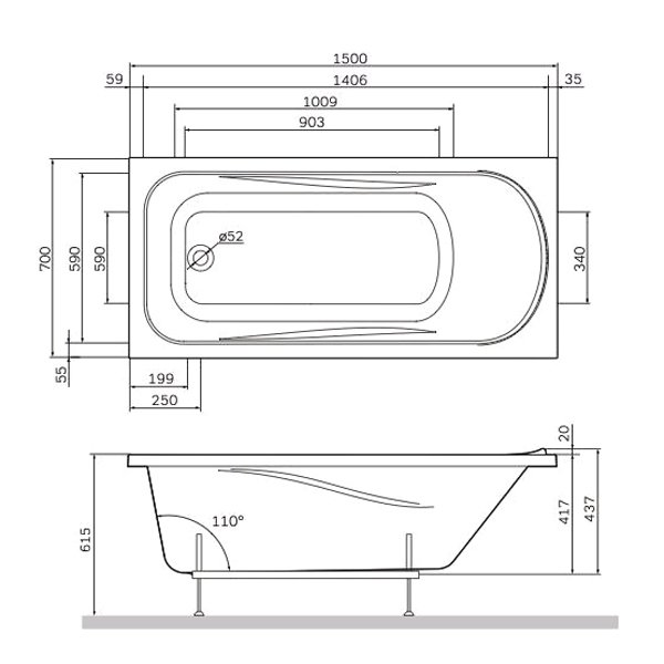 Акриловая ванна AM.PM Sense 150x70, цвет белый