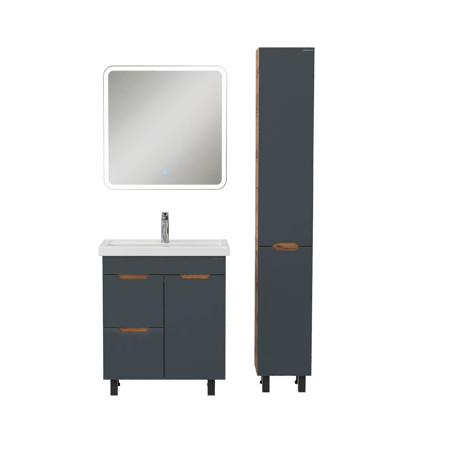 Мебель для ванной Оника Айленд 70, с бельевой корзиной, цвет графит / дуб крафт золотой - фото 1