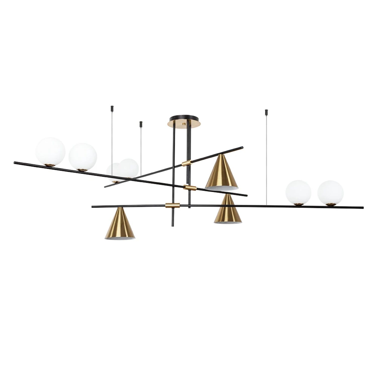 Подвесная люстра Arte Lamp Jacob A7029PL-9BK, арматура черная, плафон металл / стекло полированная медь, белое