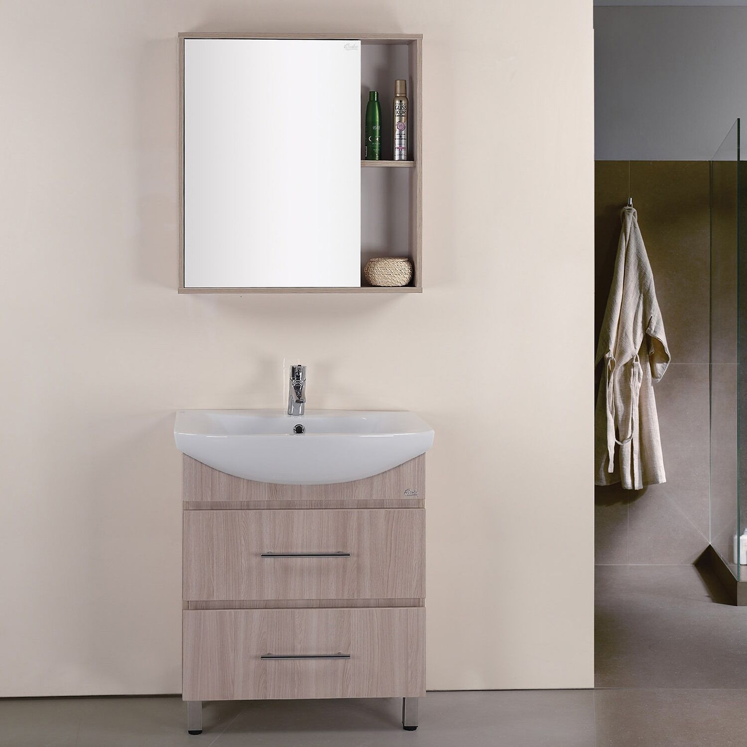 Шкаф-зеркало Оника Дельта 70, цвет ясень шимо - фото 1