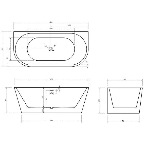 Ванна Abber AB9216-1.7MB 170x80 акриловая, цвет черный матовый - фото 1