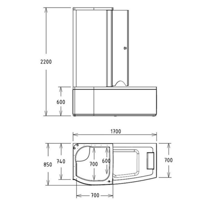 Ванна Gemy G8040 C L 170x85 акриловая, левая, цвет белый - фото 1