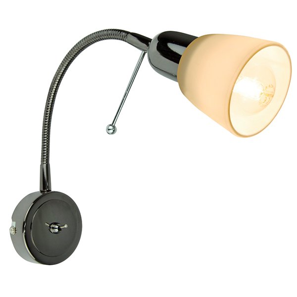 Бра Arte Lamp Lettura A7009AP-1BC, арматура черный хром, плафон стекло белое, 7х34 см