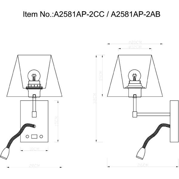 Бра Arte Lamp Elba A2581AP-2AB, арматура бронза, плафон ткань белая, 20х26 см - фото 1