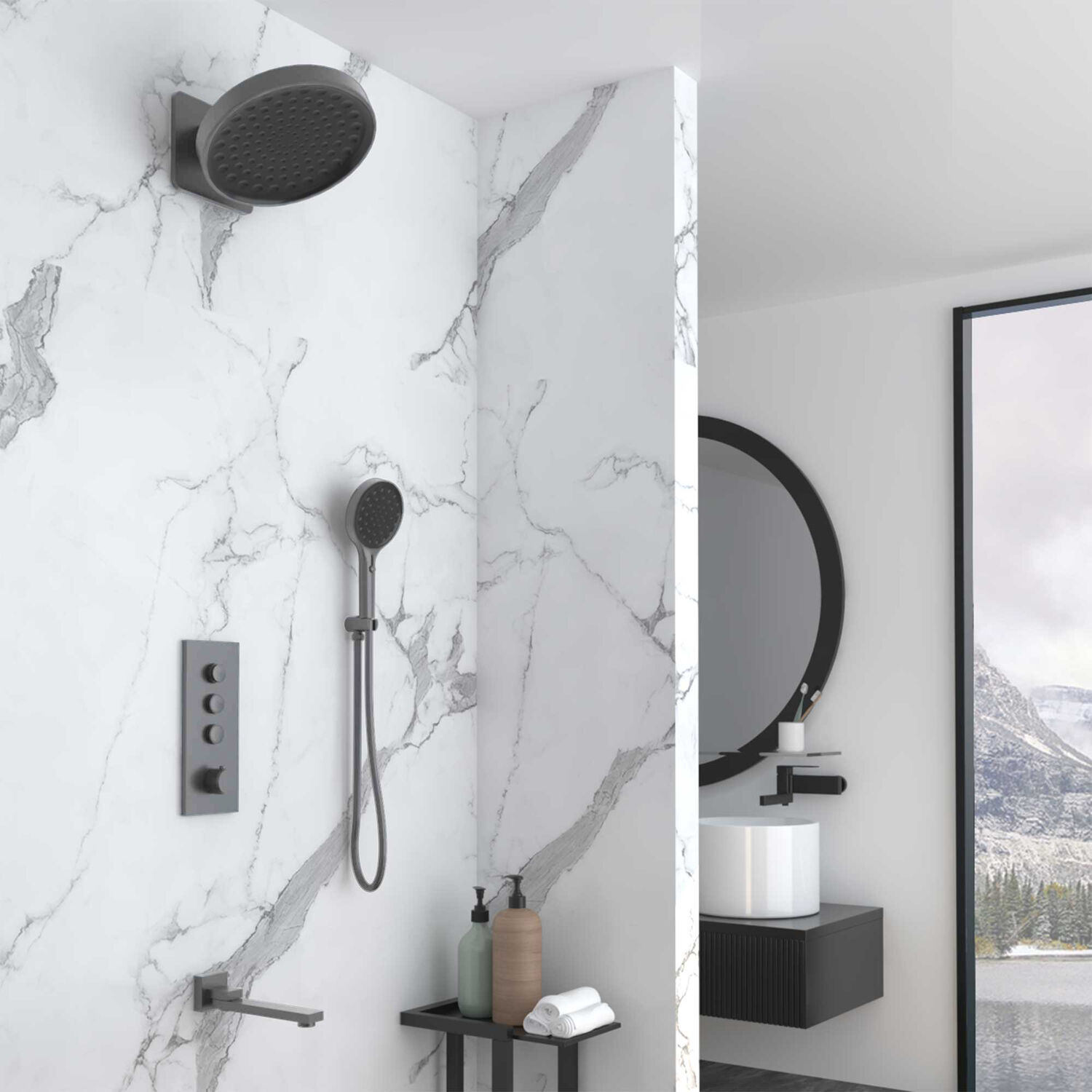 Душевой комплект Vincea VSFW-433TI3GM, встраиваемый, цвет вороненая сталь - фото 1