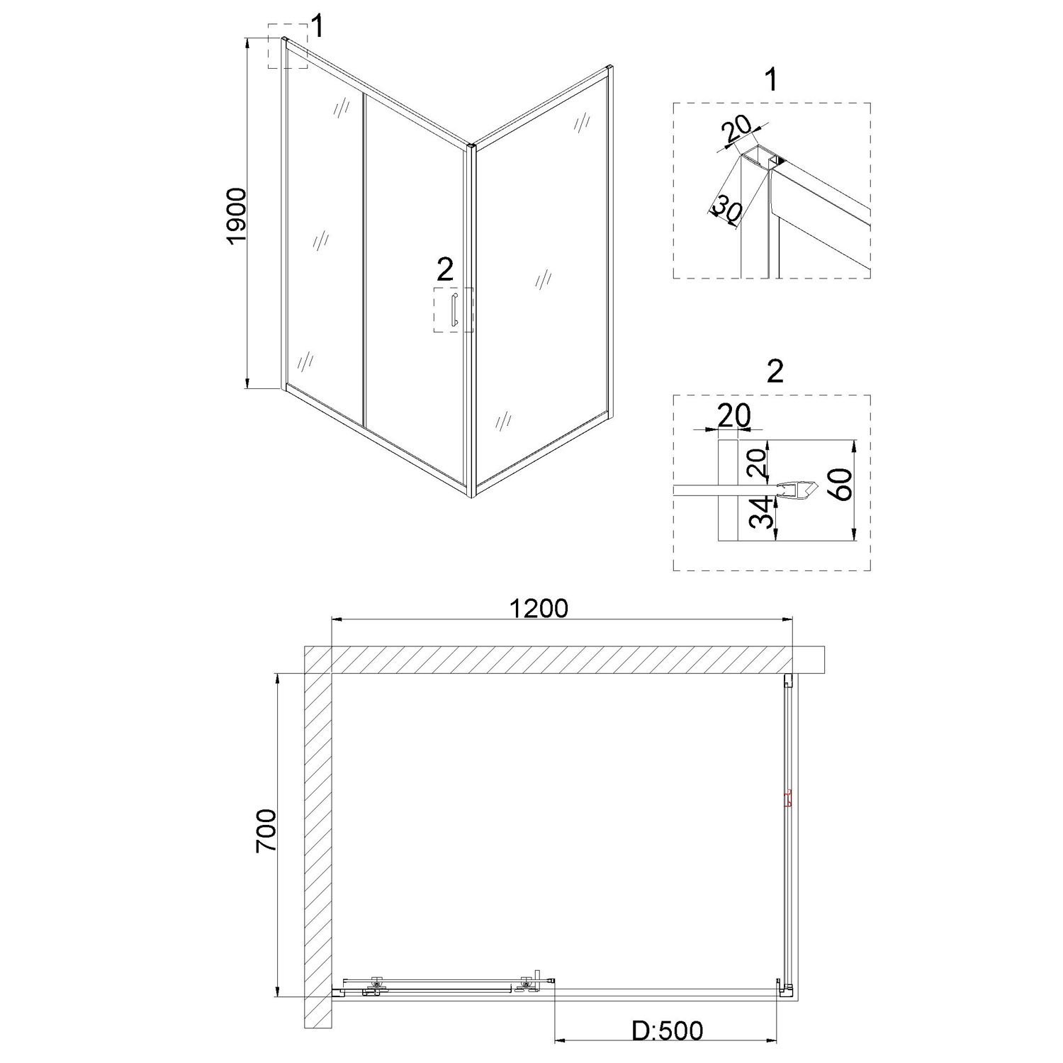 Душевой уголок Niagara Nova NG-42-12AG-A70G 120x70, стекло прозрачное, профиль холодное золото - фото 1