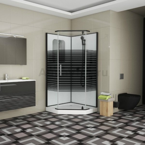 Душевая кабина Grossman Classic GR-270D 100x100, стекло прозрачное с черными полосами, профиль черный - фото 1