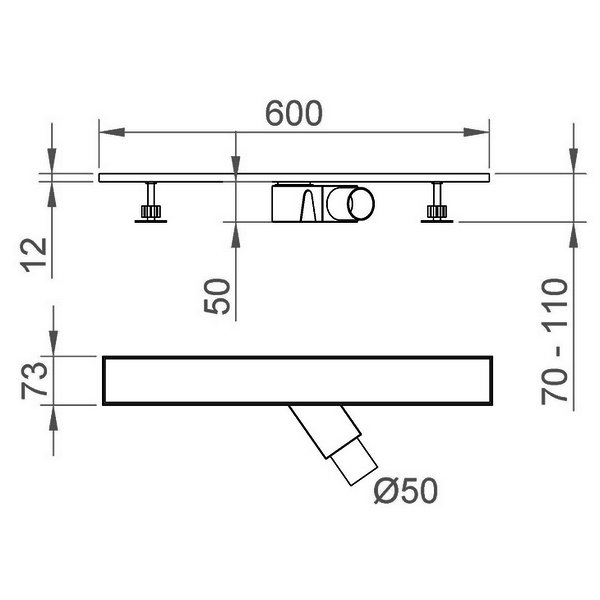 Душевой лоток RGW Shower Drain SDR-20B с решеткой, боковой выпуск, цвет черный, 60x9 см - фото 1