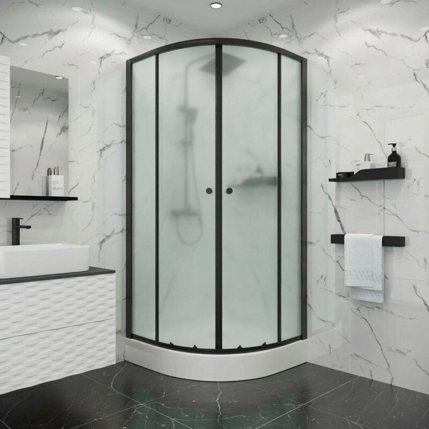 Душевой уголок Niagara Eco NG-003-14MT 80х80, стекло матовое, профиль черный