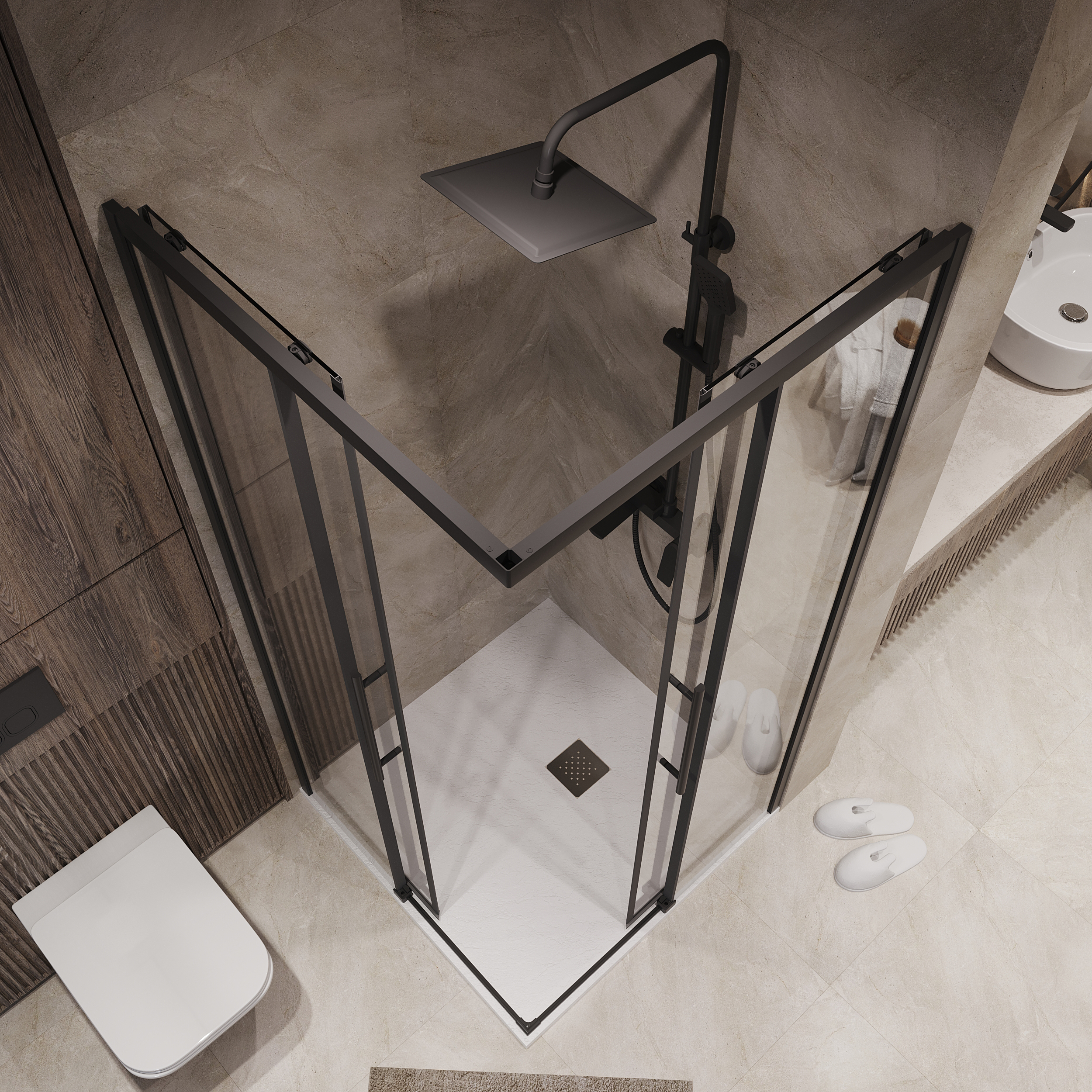 Душевой уголок Niagara Nova NG-6829-34 Black 90x90, стекло прозрачное, профиль черный матовый - фото 1