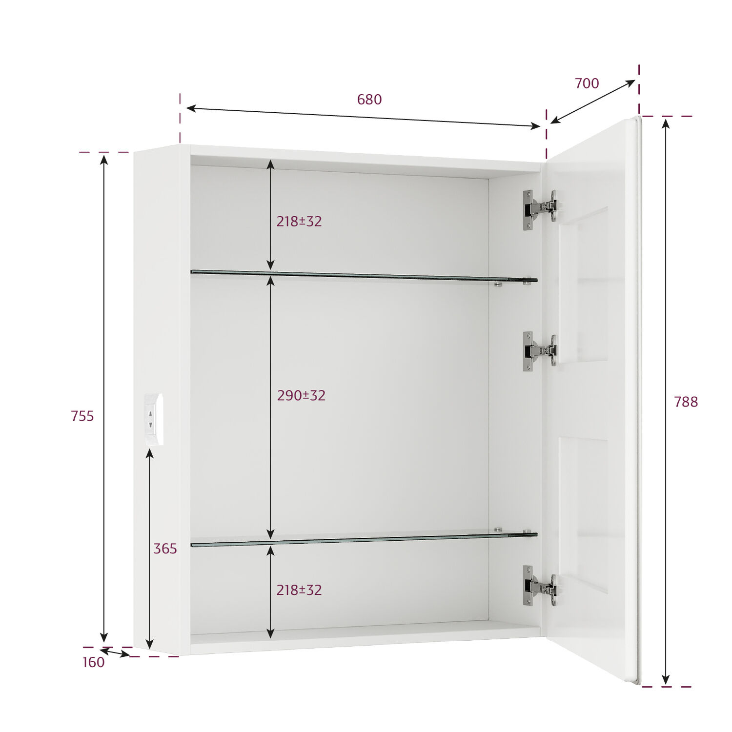 Шкаф-зеркало Оника Орби 70, с подсветкой и диммером, цвет белый - фото 1