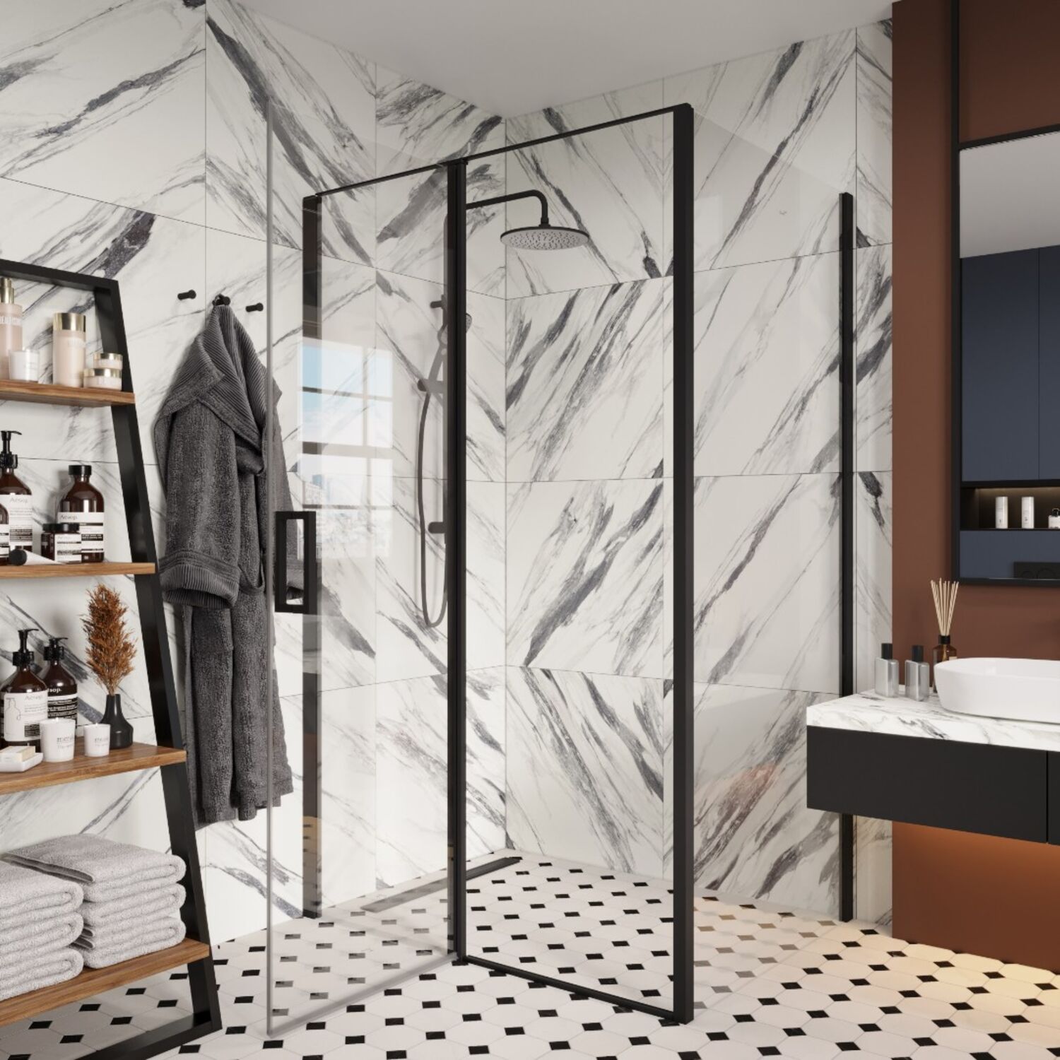 Душевой уголок Ceruttispa Victoria 120B 90x120, стекло прозрачное, профиль черный - фото 1