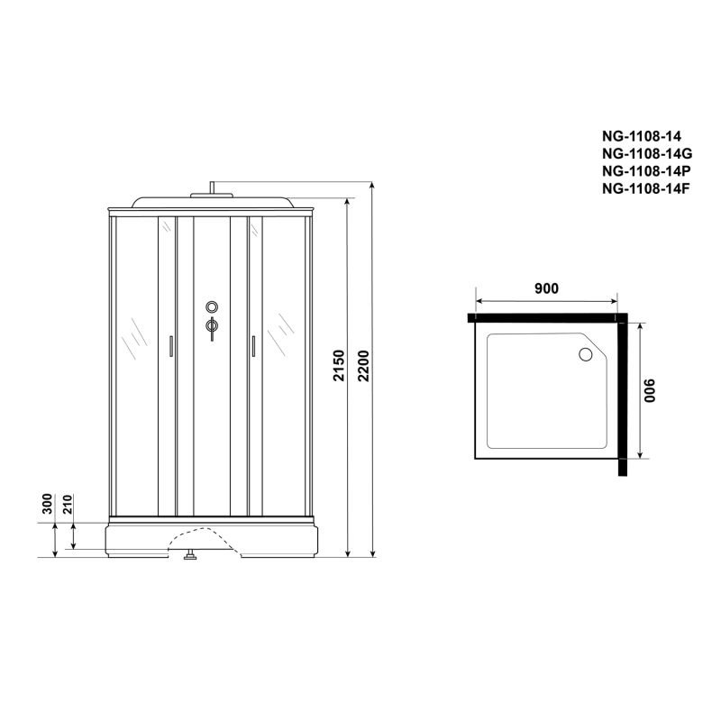 Душевая кабина Niagara Classic NG-1108-14P 90x90, стекло матовое, профиль серебро, с крышей, с пультом управления