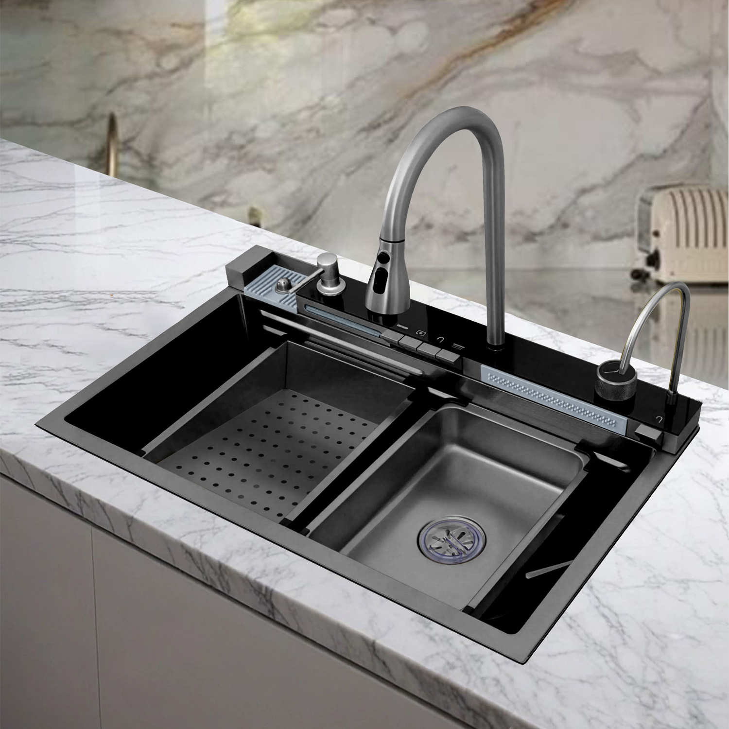 Многофункциональная кухонная мойка CeruttiSPA Gloria II Nano Black, 75x46 см, цвет графит - фото 1
