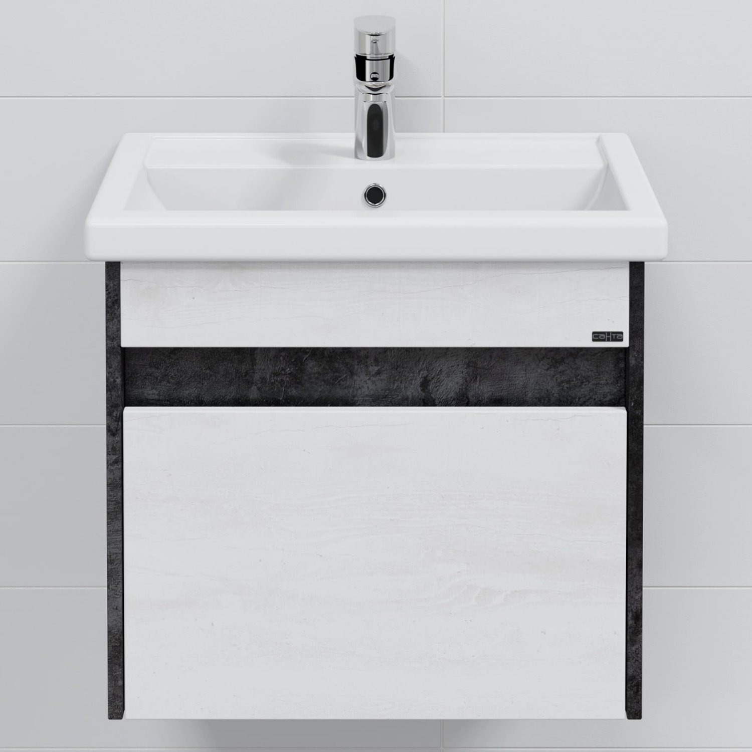 Тумба под раковину Санта Мира 60, цвет черное дерево / светлое дерево