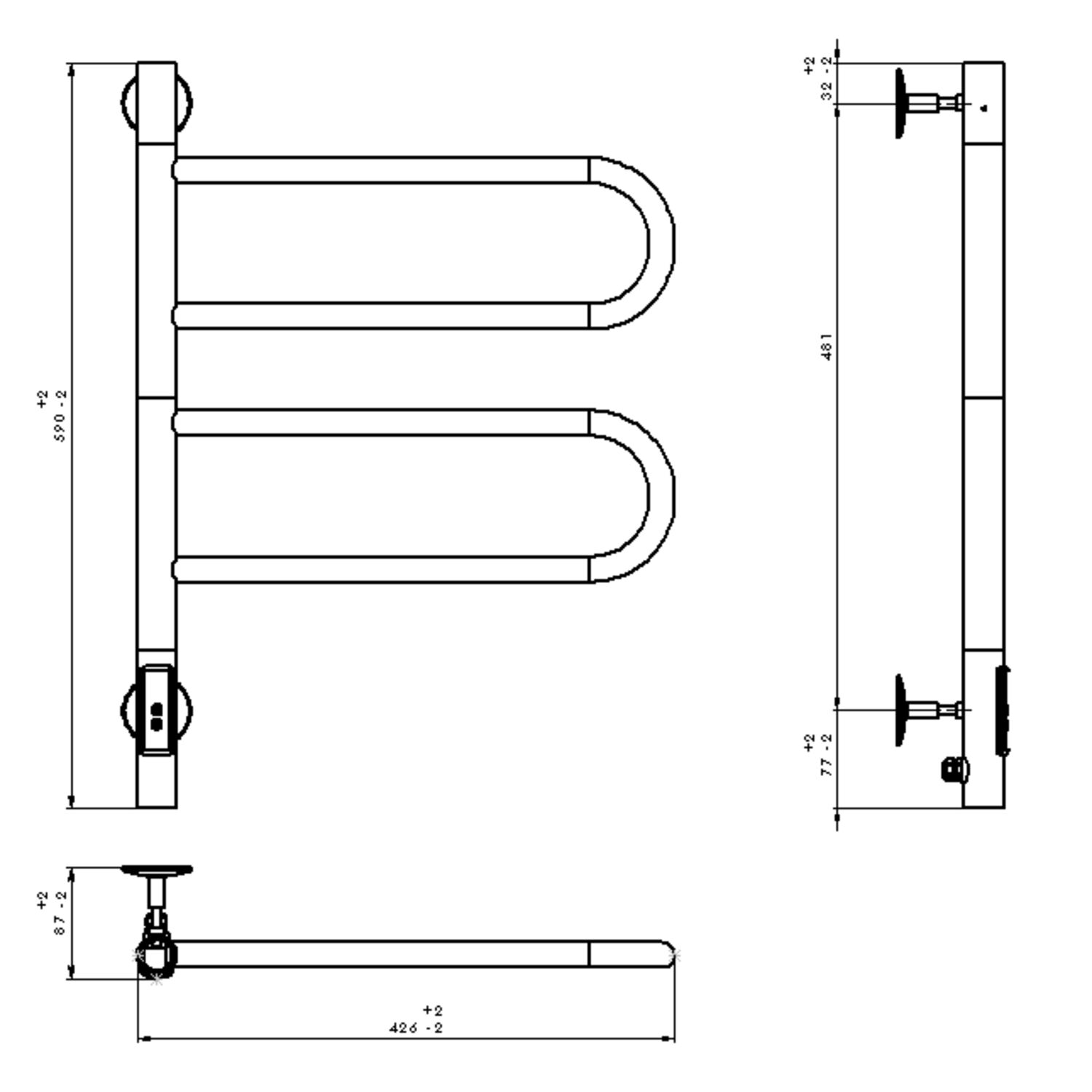 Полотенцесушитель Vincea VTD-1R1CGE 44x60 электрический, цвет графит - фото 1