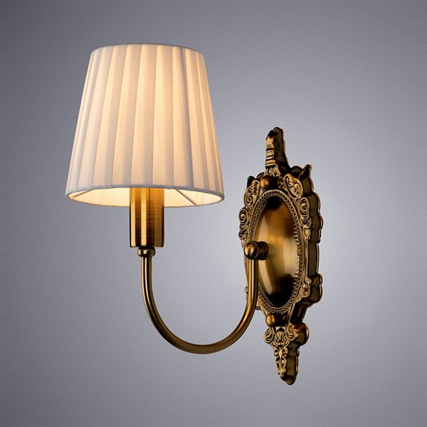 Бра Arte Lamp Gracie A7301AP-1PB, арматура медь, плафон ткань белая, 14х34 см - фото 1