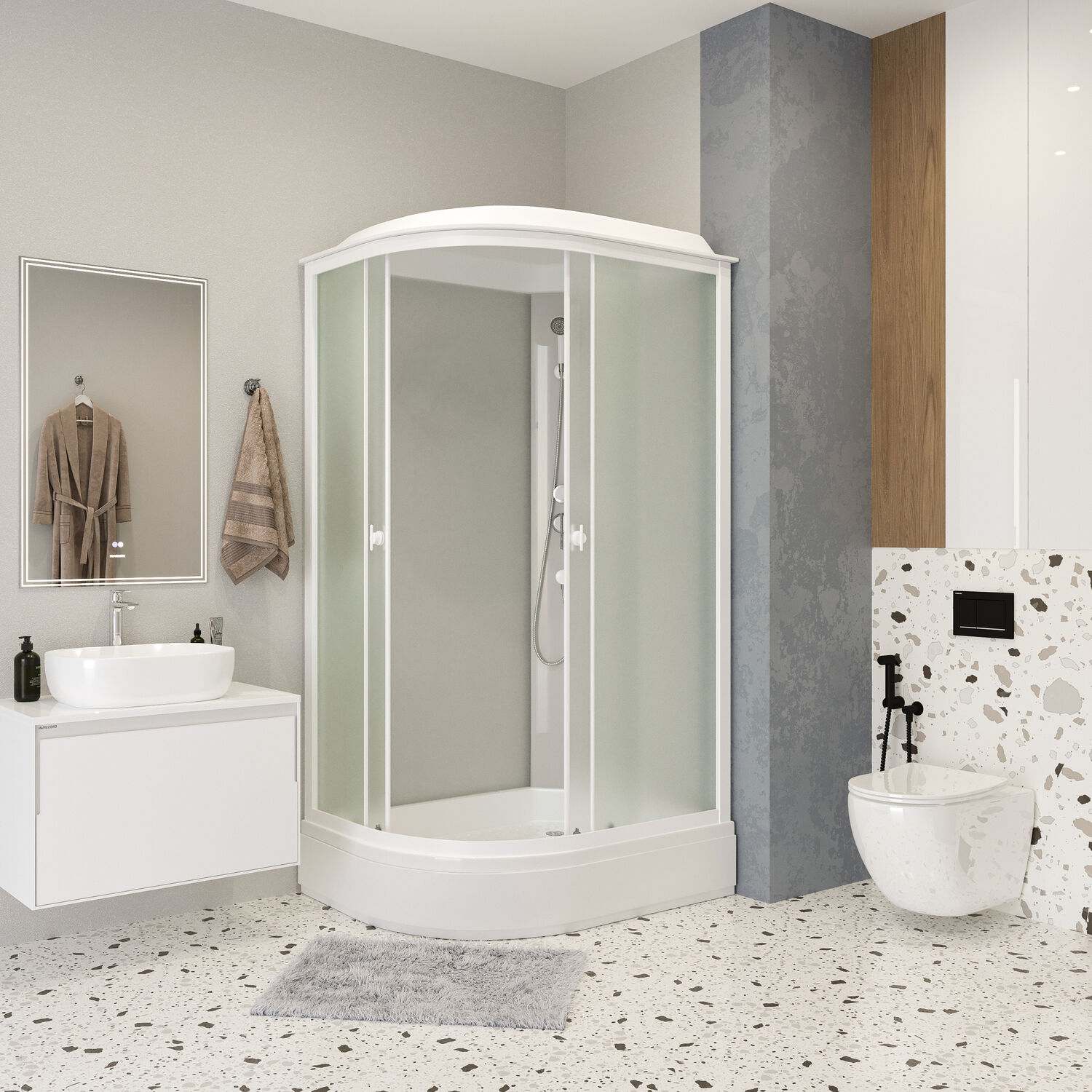 Душевая кабина Niagara Promo P100/70/26R/MT 100х70, правая, стекло матовое, профиль белый, с крышей 