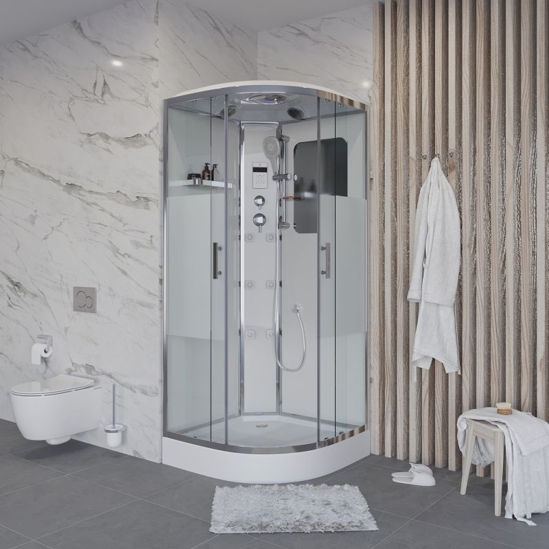 Душевая кабина Niagara Ultra NG-302-01 100х100, стекло прозрачное с матовой полосой, профиль хром, с крышей, с гидромассажем, с пультом управления - фото 1