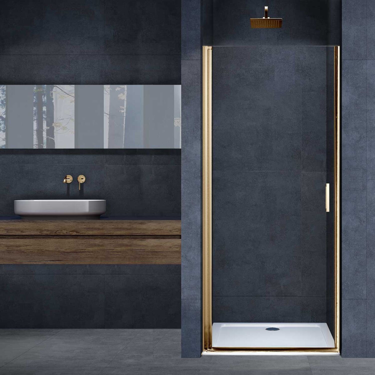 Душевая дверь Vincea Alpha VDP-3AL 100x195, стекло прозрачное, профиль брашированное золото