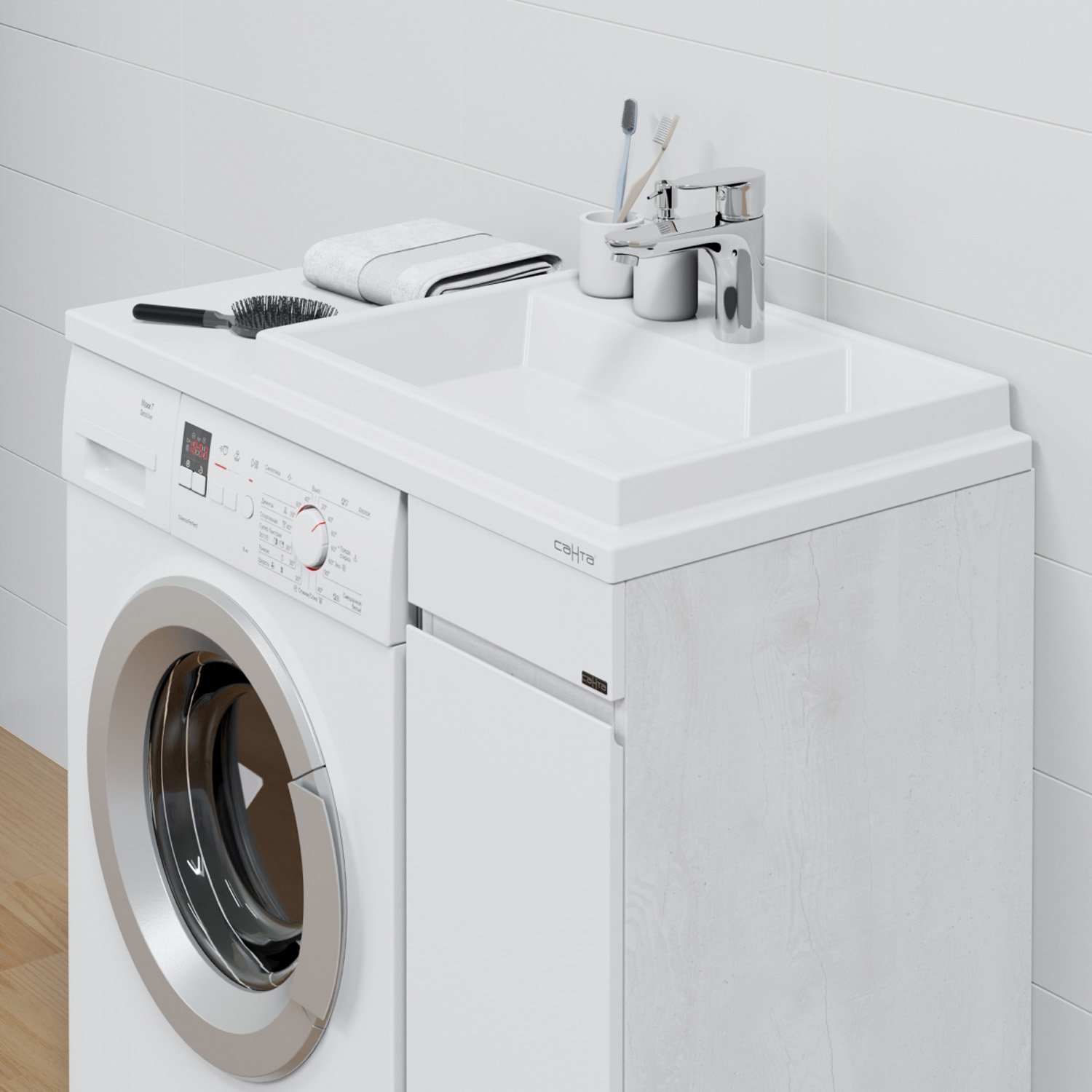 Тумба под раковину Санта Марс 29, цвет белый / беленое дерево - фото 1