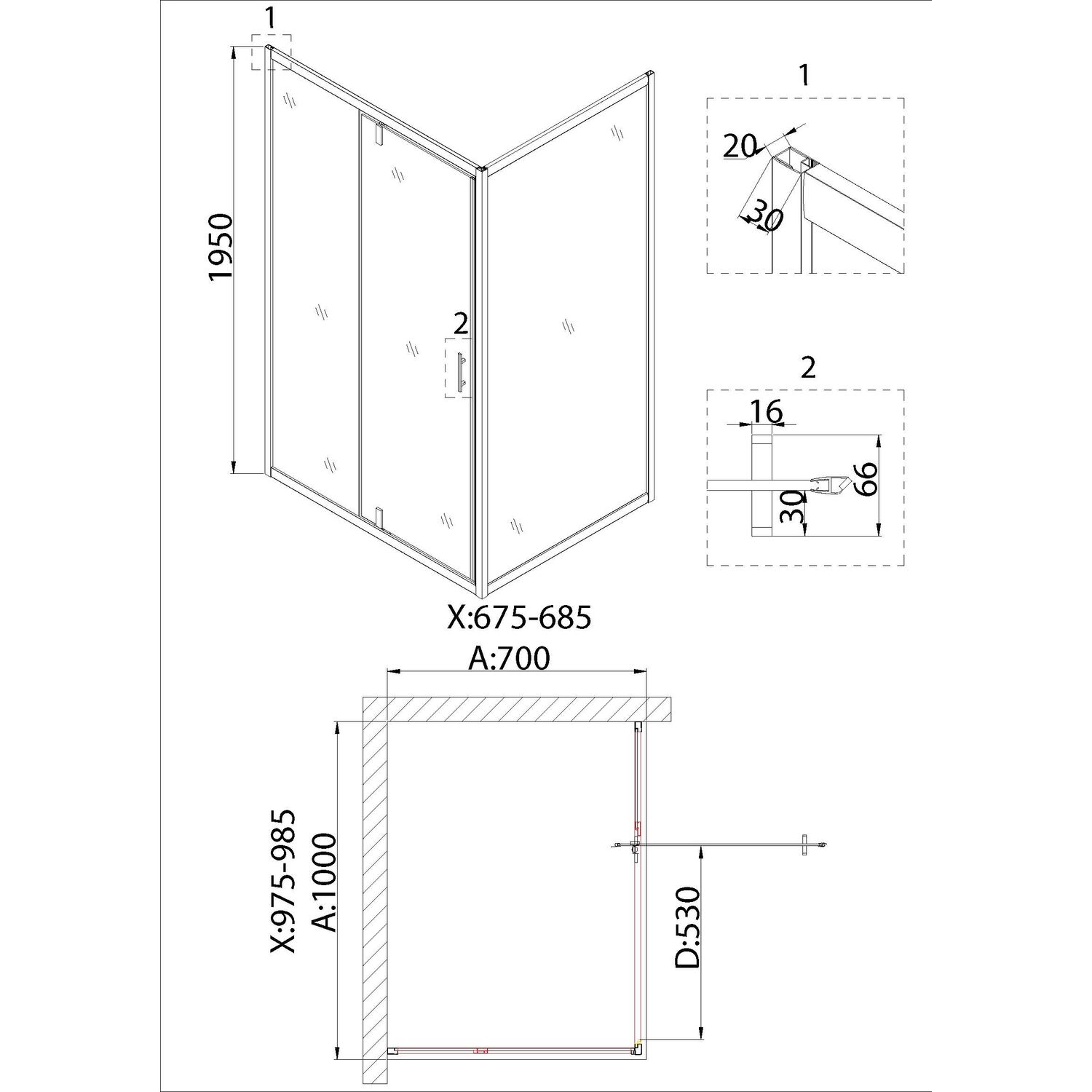 Душевая дверь Niagara Nova NG-83-10AB 100х195, стекло прозрачное, профиль черный матовый - фото 1