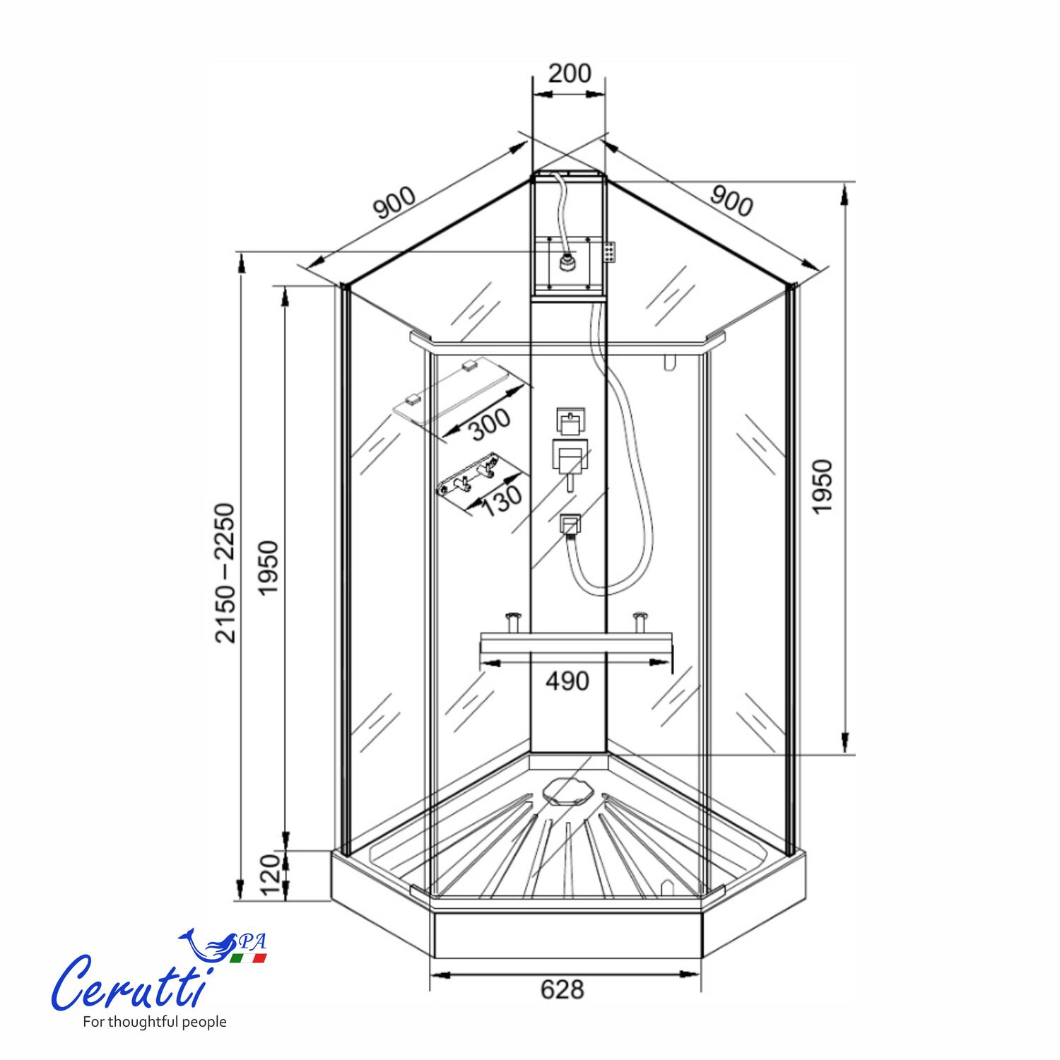 Душевая кабина Ceruttispa Chika 901BF 90x90, стекло матовое, профиль черный матовый, без крыши - фото 1