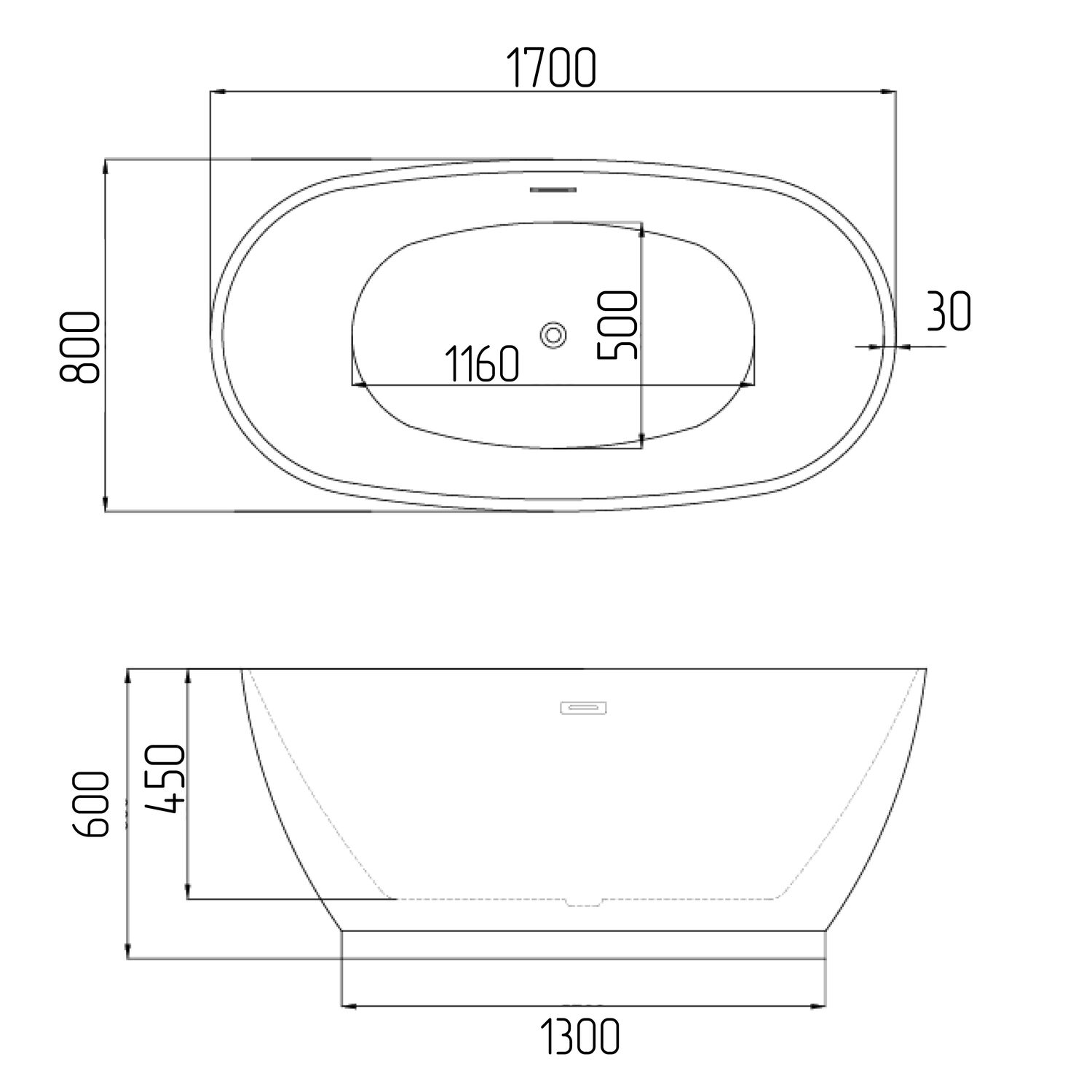Ванна Grossman Classic GR-2603 170x80, цвет белый глянцевый - фото 1