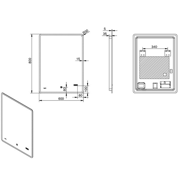 Зеркало Esbano ES-2073HDS 60x80, LED подсветка, функция антизапотевания, часы, сенсорный выключатель