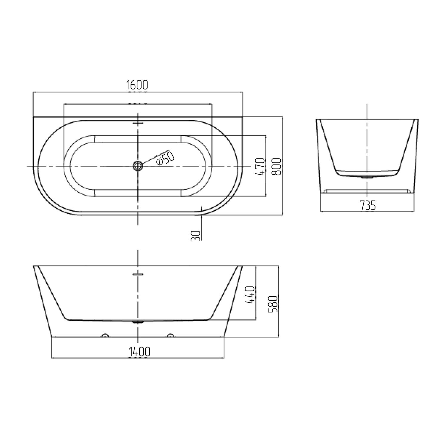 Ванна Grossman Cristal GR-16072 160x80, цвет белый глянцевый - фото 1