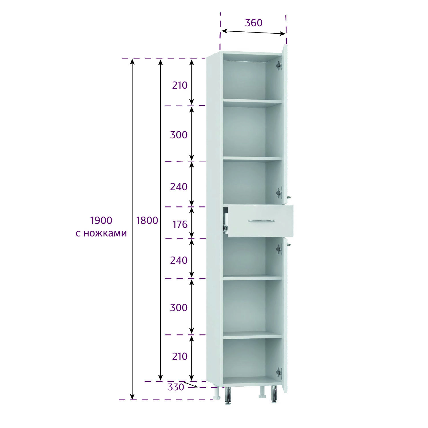 Шкаф-пенал Оника Модерн 36 напольный, цвет белый - фото 1
