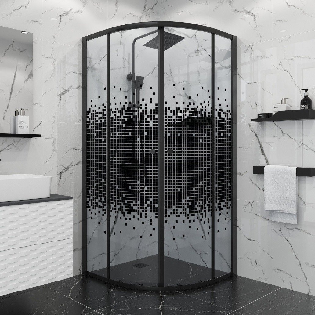 Душевой уголок Niagara Eco NG-1003-14 Black 80х80, стекло мозаика, профиль черный матовый