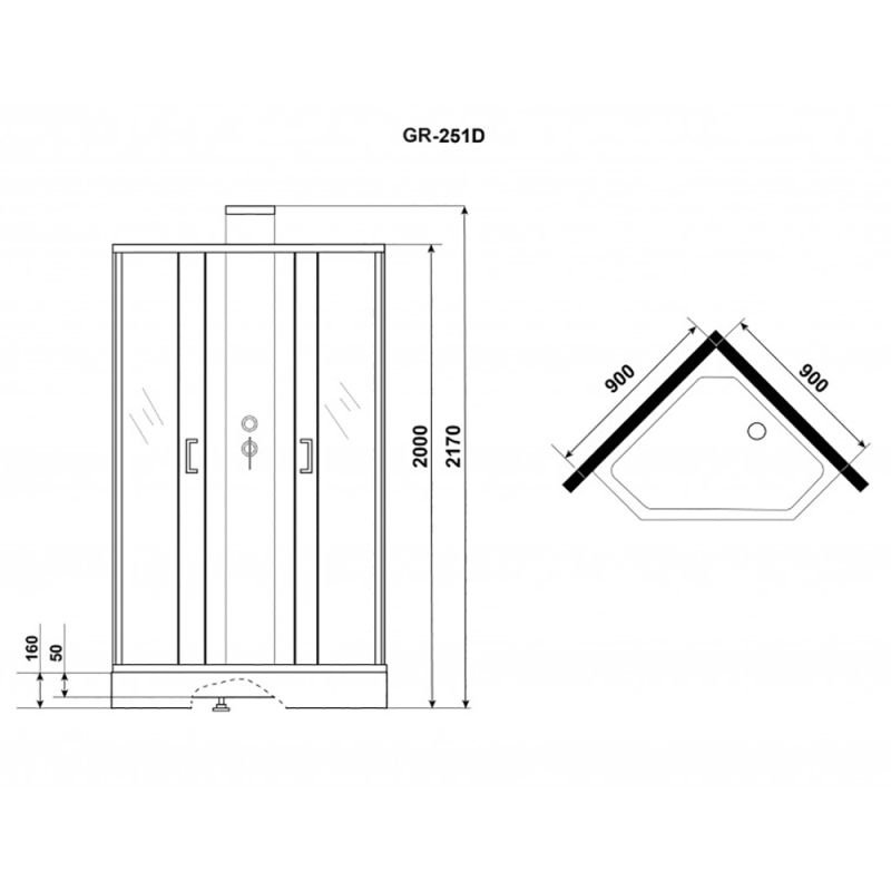 Душевая кабина Grossman Elegans GR-251D 90x90, стекло прозрачное, профиль черный - фото 1