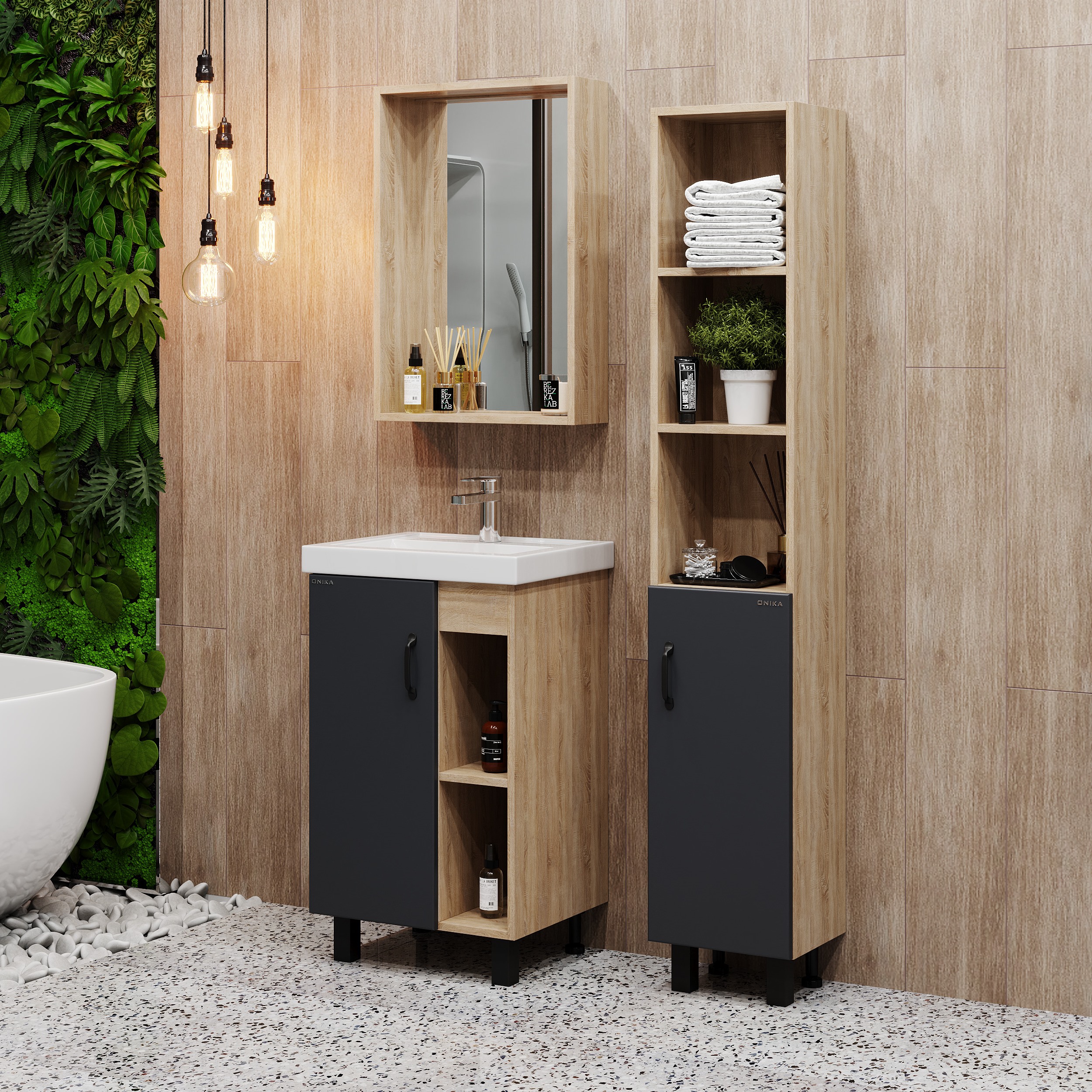 Мебель для ванной Оника Тимбер 50, напольная, цвет серый матовый / дуб сонома - фото 1