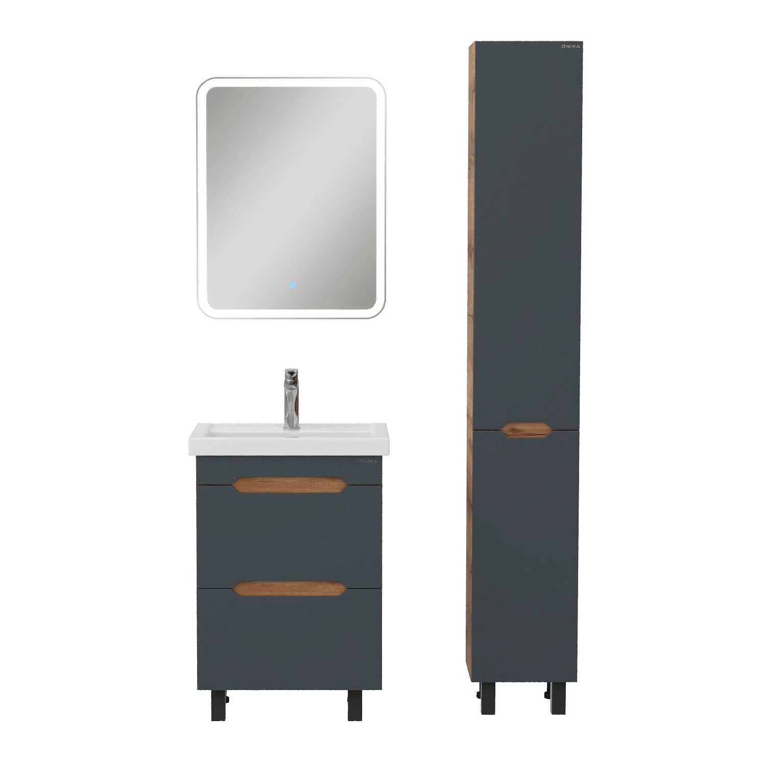 Мебель для ванной Оника Айленд 50, напольная, цвет графит / дуб крафт золотой - фото 1