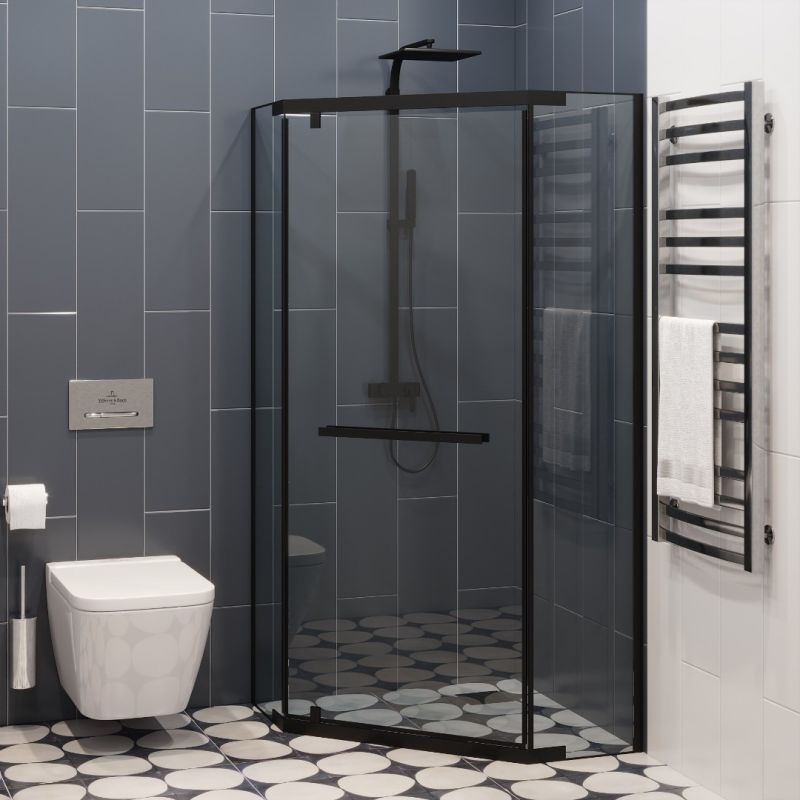 Душевой уголок CeruttiSPA Chika ZP101B 100x100, с полотенцедержателем, стекло прозрачное, профиль черный