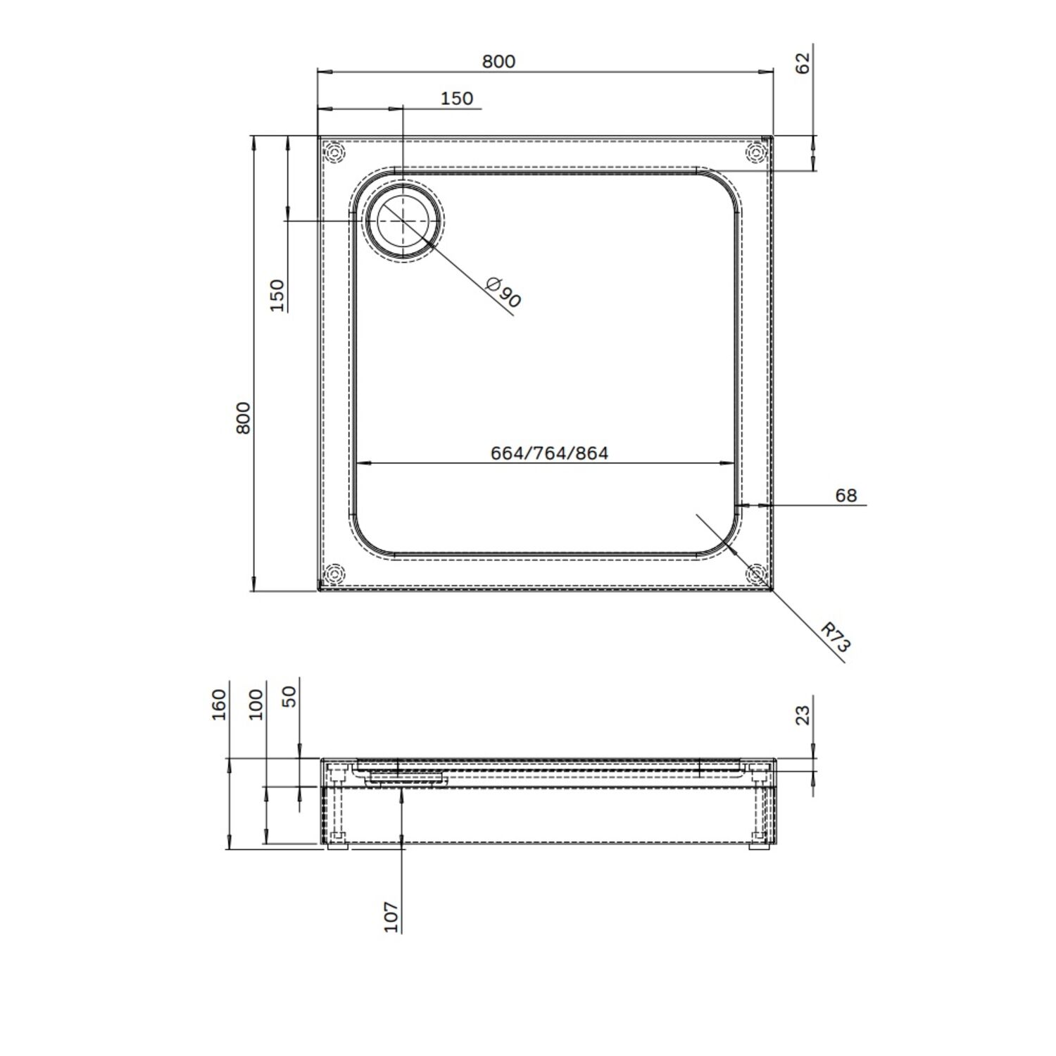 Душевой поддон AM.PM Gem W90T-403-080W 80х80, ABS-пластик, цвет белый - фото 1