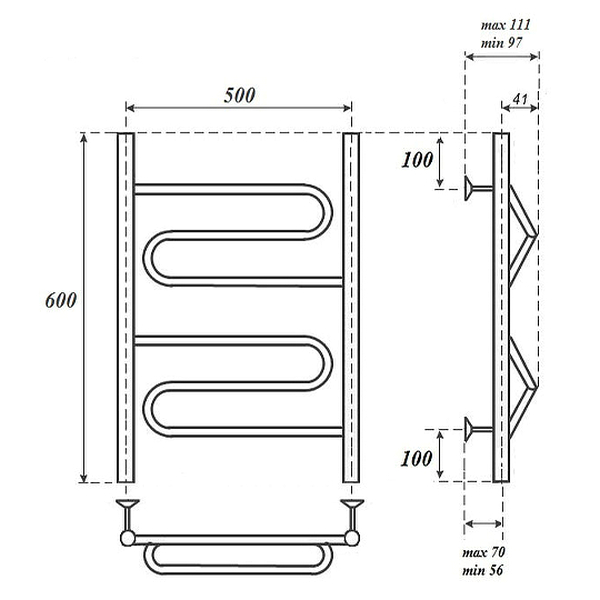 Полотенцесушитель Point П2 50x60 электрический, цвет хром - фото 1