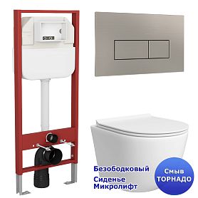 Комплект: Инсталляция JK45045 + Кнопка JK204546 сталь + Stella T JK1121064 белый унитаз, смыв торнадо - фото 1