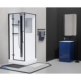 Душевая кабина Esbano Quadro ESM-QUADRO-90, левая, стекло прозрачное, профиль черный, с крышей - фото 1