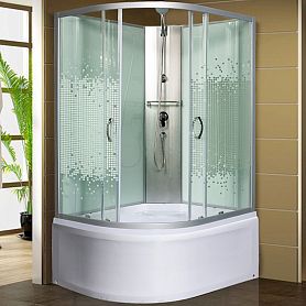 Душевая кабина Мономах XL Б/К 100/80/44 МЗ R 100x80, стекло прозрачное с рисунком мозаика, профиль хром, без крыши - фото 1