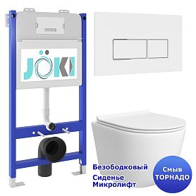 Комплект: Инсталляция JK03351 + Кнопка JK206549 белая / хром + Stella T JK1121064 белый унитаз, смыв торнадо - фото 1