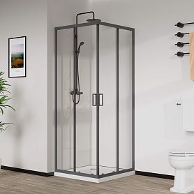 Душевой уголок Vincea City VSS-5CT 90x90, стекло прозрачное, профиль вороненая сталь - фото 1