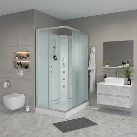 Душевая кабина Niagara Classic NG-43285-14QBKG 120х80, стекло матовое, профиль серебро, без крыши, с гидромассажем - фото 1