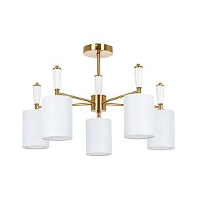 Подвесная люстра Arte Lamp Waverley A4102PL-5PB, арматура полированная медь, плафон ткань белая - фото 1